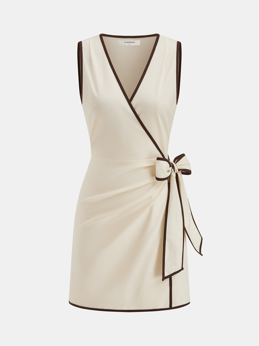 Linen-Blend Dress with Contrast Trim Wrap Style