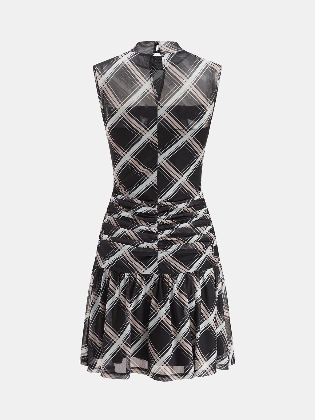 Mock Neck Ruffle Detail Mini Dress in Plaid