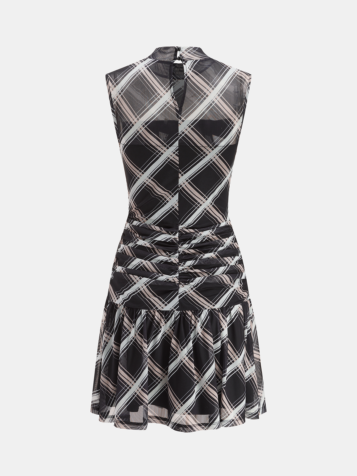 Mock Neck Ruffle Detail Mini Dress in Plaid