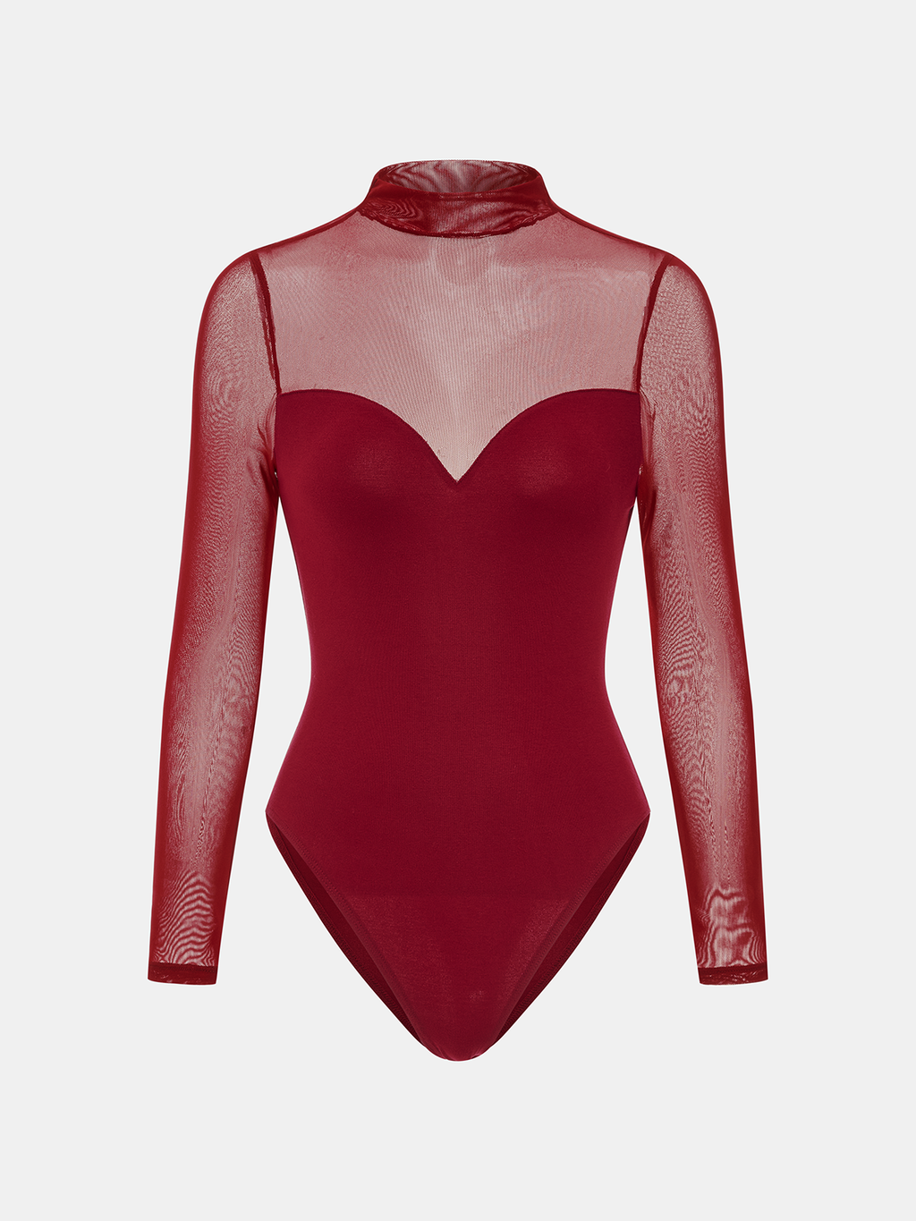 Mock Neck Bodysuit with Sweetheart Cut and Mesh Panel