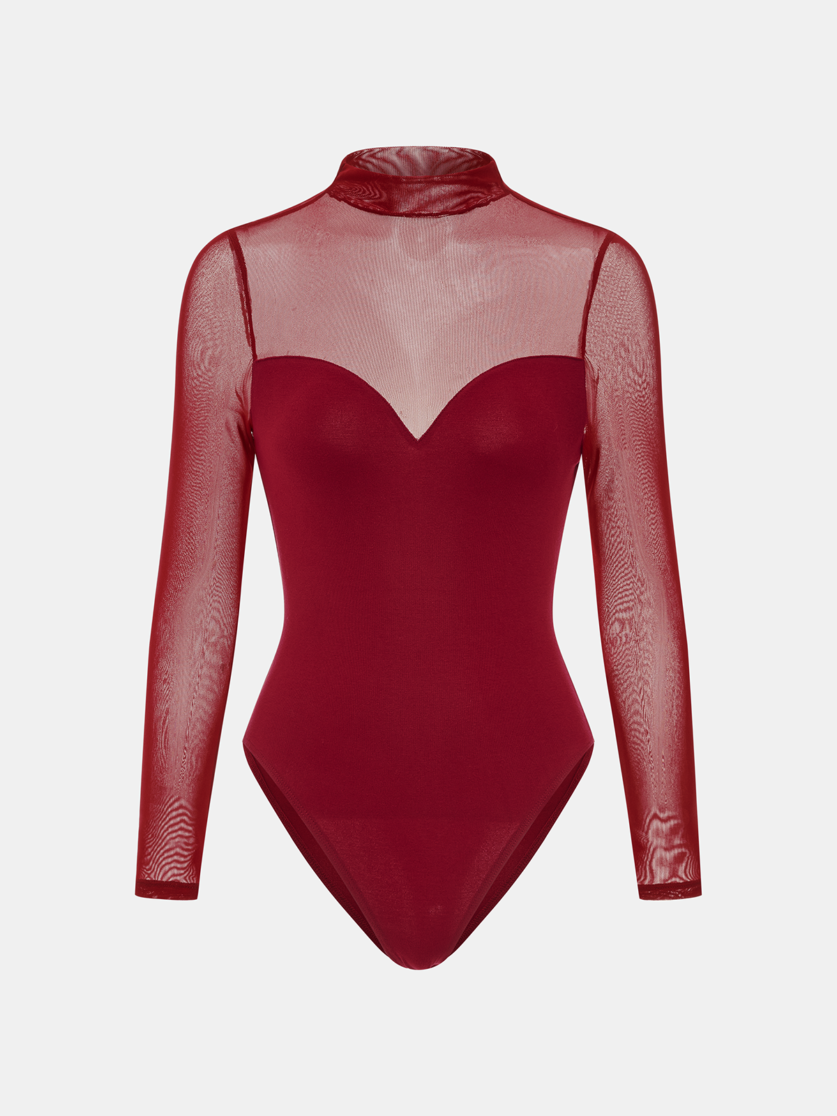 Mock Neck Bodysuit with Sweetheart Cut and Mesh Panel