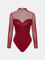 Mock Neck Bodysuit with Sweetheart Cut and Mesh Panel