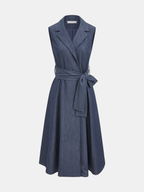 Belted Midi Dress With Collar and No Sleeves