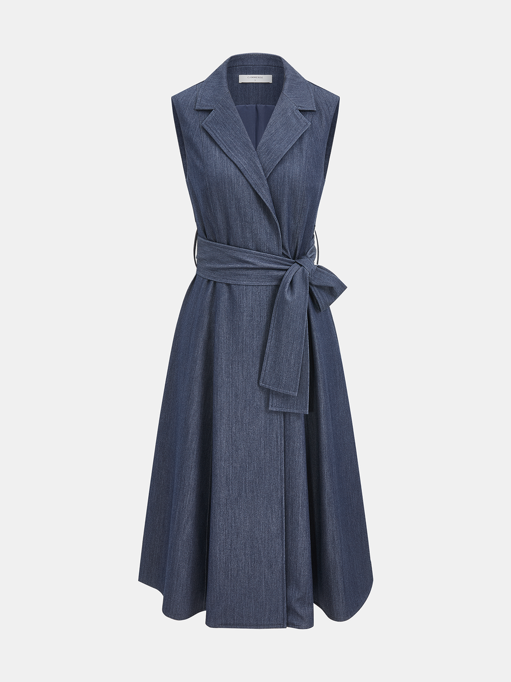Collared Belted Midi Dress with Sleeveless Design