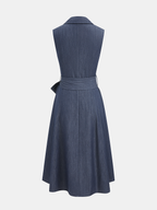 Collared Belted Midi Dress with Sleeveless Design