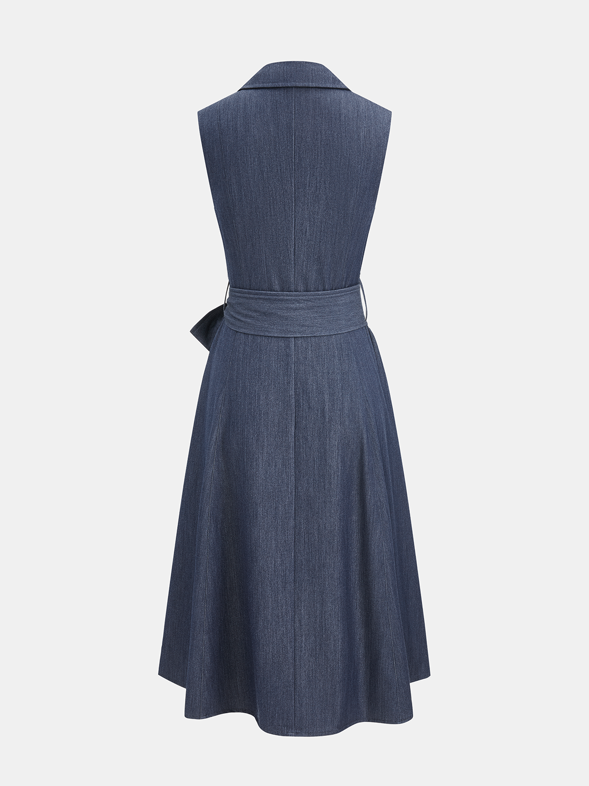 Collared Belted Midi Dress with Sleeveless Design