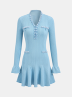 Knit Mini Dress with Pearl Trim and Ruffled Hem