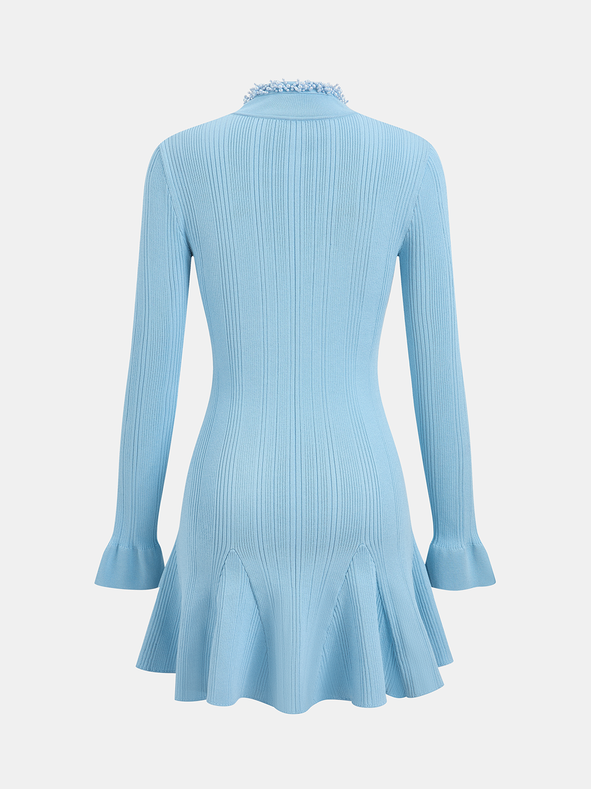 Knit Mini Dress with Pearl Trim and Ruffled Hem