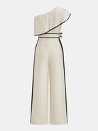 One-Shoulder Jumpsuit with Ruffle Detail and Contrast Piping