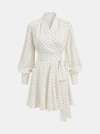 Polka Dot Mini Dress with Wrap Tie Waist