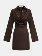 Satin Mini Dress with Cowl Neck and Long Sleeves