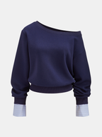Striped Off-Shoulder Sweatshirt with Cuff Detail