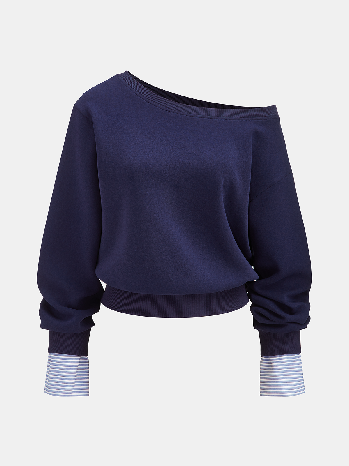 Striped Off-Shoulder Sweatshirt with Cuff Detail