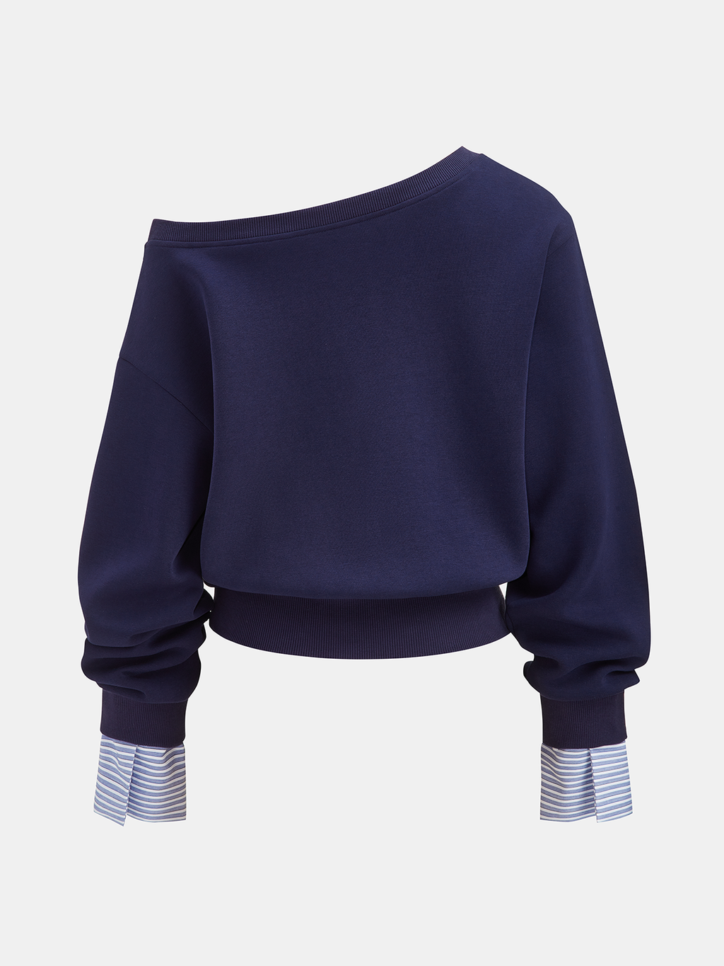 Striped Off-Shoulder Sweatshirt with Cuff Detail