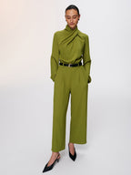 Twist-Neck Belted Jumpsuit with Wide Legs