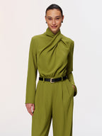 Twist-Neck Belted Jumpsuit with Wide Legs