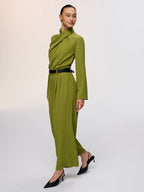 Twist-Neck Belted Jumpsuit with Wide Legs
