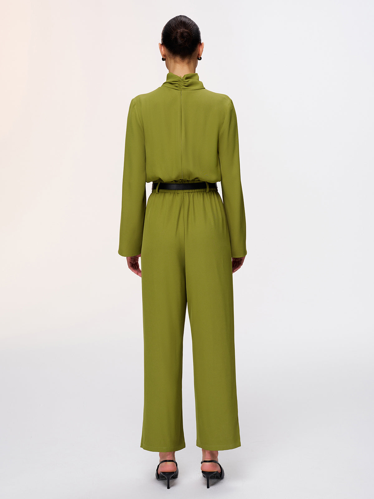Twist-Neck Belted Jumpsuit with Wide Legs
