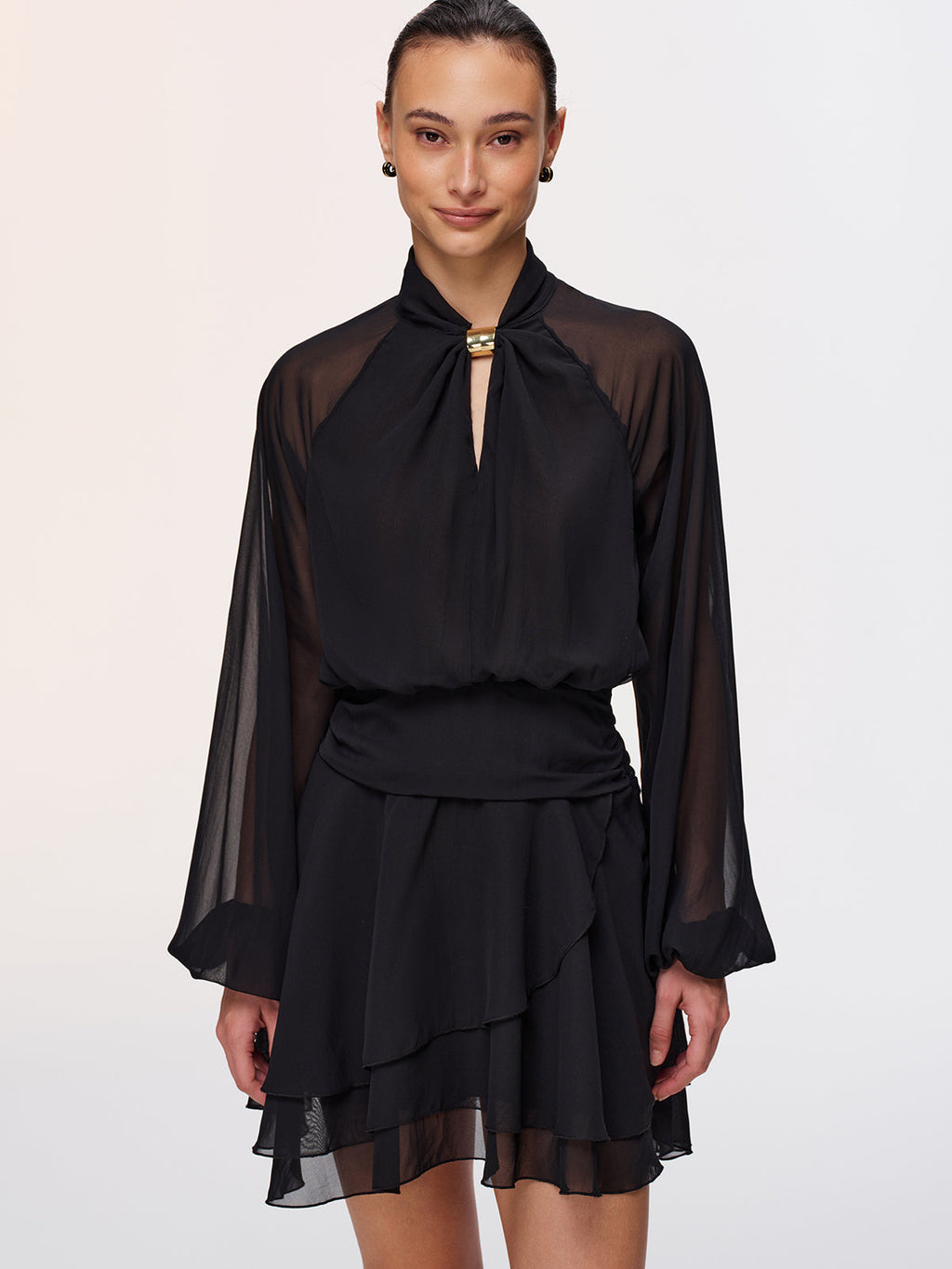 Metallic Accent Sheer Chiffon Mini Dress
