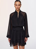 Metallic Accent Sheer Chiffon Mini Dress
