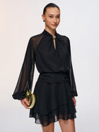 Metallic Accent Sheer Chiffon Mini Dress