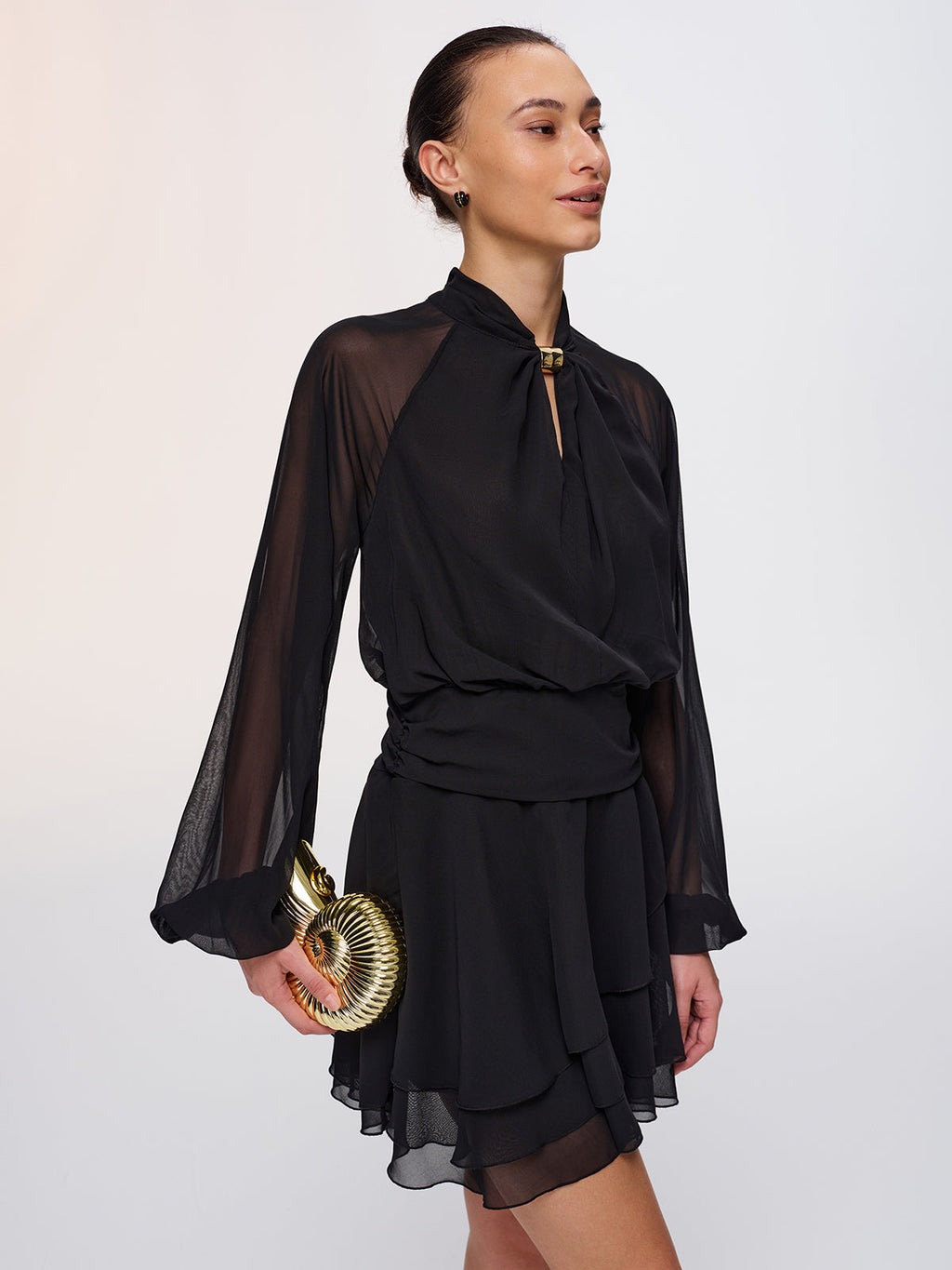 Metallic Accent Sheer Chiffon Mini Dress