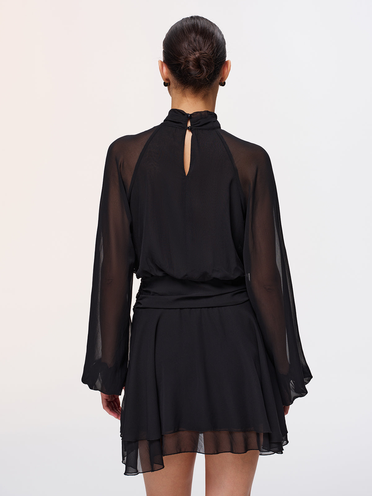 Metallic Accent Sheer Chiffon Mini Dress