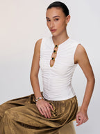 Sleeveless Metal Detail Top with Ruched Design