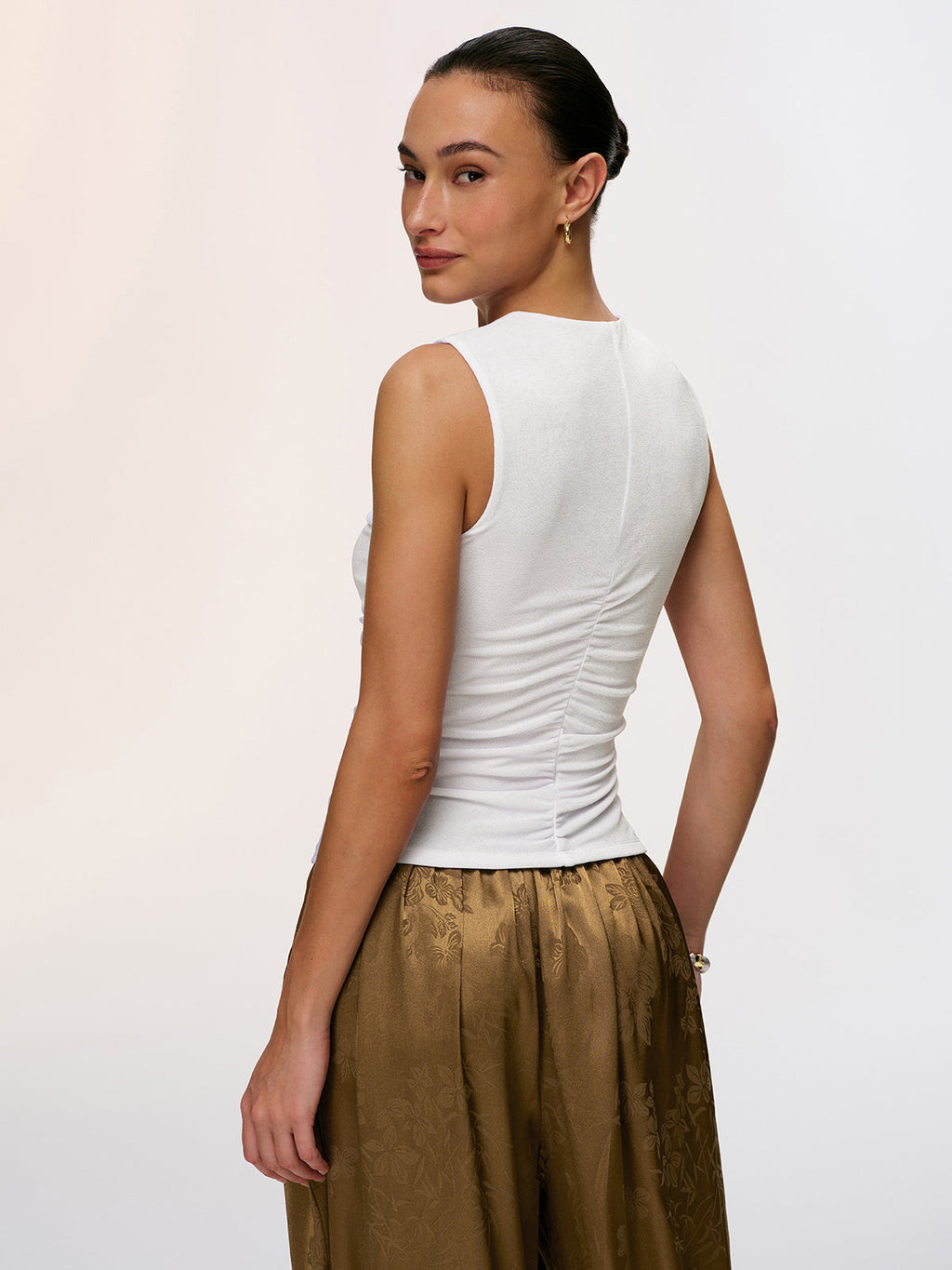 Sleeveless Metal Detail Top with Ruched Design