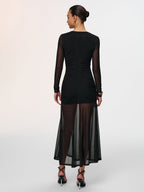 Semi-Sheer Mesh Dress with Ruched Keyhole Neckline