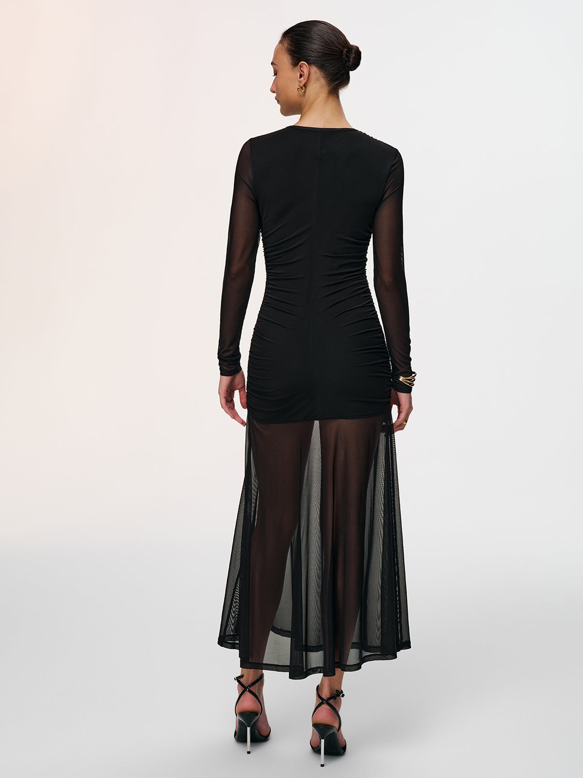Semi-Sheer Mesh Dress with Ruched Keyhole Neckline