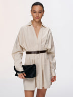 Cotton-Linen Shirt Dress with Pleats and Belt