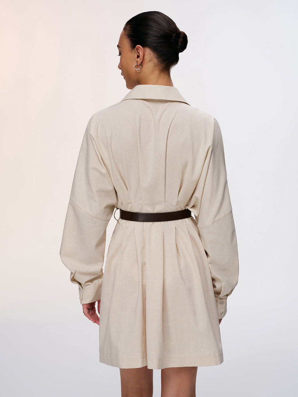 Cotton-Linen Shirt Dress with Pleats and Belt