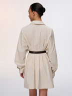 Cotton-Linen Shirt Dress with Pleats and Belt