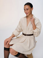 Cotton-Linen Shirt Dress with Pleats and Belt