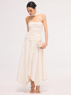 Asymmetrical Hem Midi Dress with Ruched Halter Neck