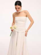 Asymmetrical Hem Midi Dress with Ruched Halter Neck