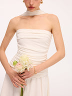 Asymmetrical Hem Midi Dress with Ruched Halter Neck