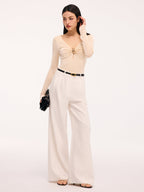 Long-Sleeve Bodysuit with Metal Detail Cut-Out