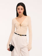 Long-Sleeve Bodysuit with Metal Detail Cut-Out