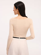Long-Sleeve Bodysuit with Metal Detail Cut-Out