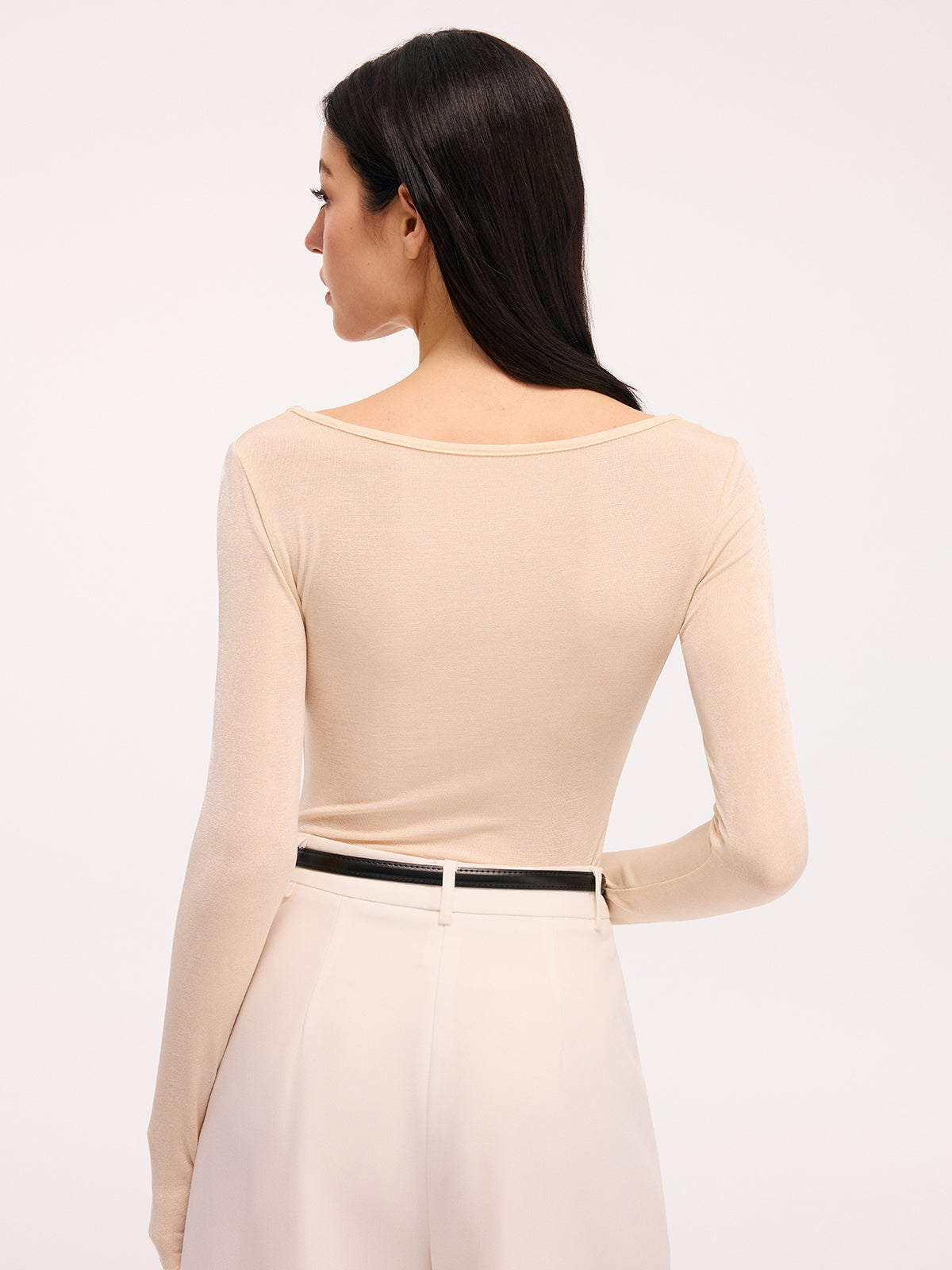 Long-Sleeve Bodysuit with Metal Detail Cut-Out