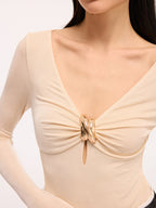 Long-Sleeve Bodysuit with Metal Detail Cut-Out