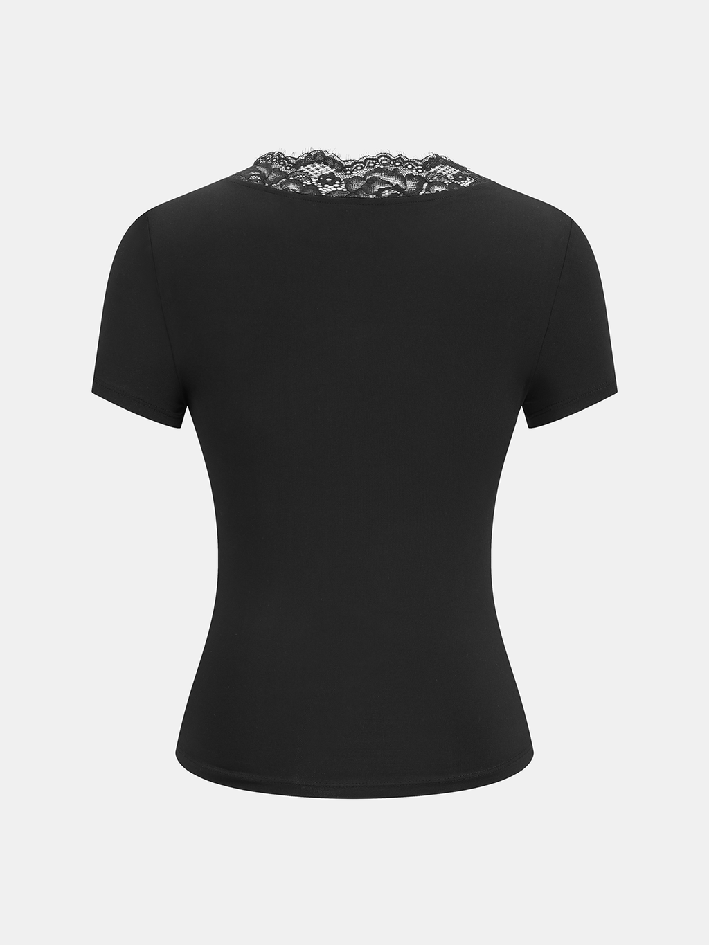 Short Sleeve Top with Lace Trim and Twist Front