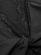 Short Sleeve Top with Lace Trim and Twist Front