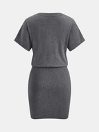 Wool-Blend Short-Sleeve Fitted Mini Dress