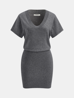 Wool-Blend Bodycon Mini Dress with Short Sleeves