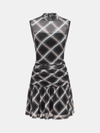 Mock Neck Ruffle Detail Mini Dress in Plaid