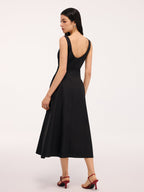 Cotton Maxi Dress with Umbrella Hem and Backless Design
