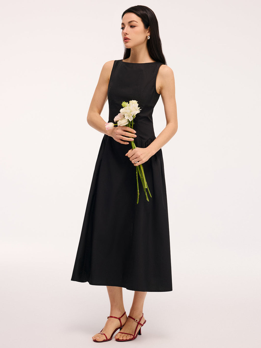 Cotton Maxi Dress with Umbrella Hem and Backless Design